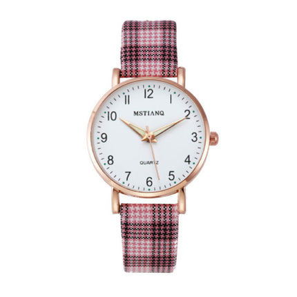 Minimalistisch Horloge voor Dames - Modieus Kwarts Uurwerk Vrouwen Lichtgevend Leer Bandje Zwart Rood