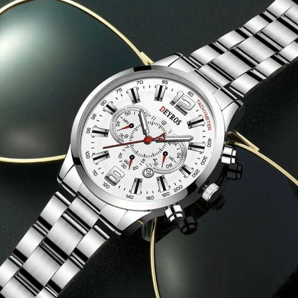 Roestvrij Staal Sport Horloge voor Heren - Kwarts Uurwerk Kalender Lichtgevende Klok Staal Rose Gold Blauw