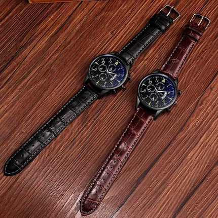 Stijlvol Luxe Horloge voor Heren - Lichtgevend Kwarts Uurwerk Leren Band met Kalender Zwart