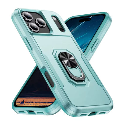 iPhone 17 Pro - Militair Shockproof Hoesje met Kickstand - Grip Socket Magnetische Cover Case - Groen
