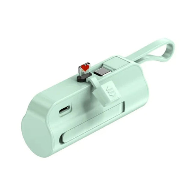 10.000mAh Mini Powerbank voor iPhone Lightning - Extra USB-C Kabel Noodaccu Batterij Oplader - Groen