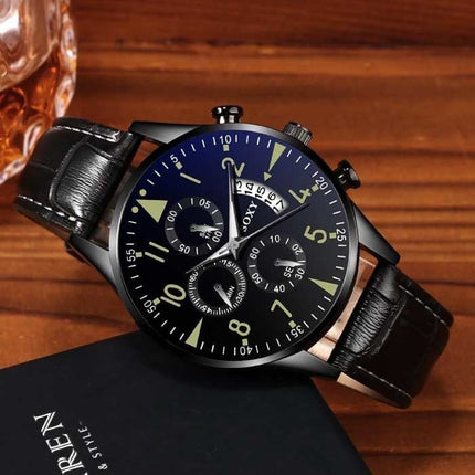 Stijlvol Luxe Horloge voor Heren - Lichtgevend Kwarts Uurwerk Leren Band met Kalender Bruin