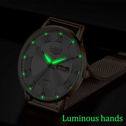 Ultradun Luxe Horloge voor Dames - Kalender Kwarts Roestvrij Staal Waterdicht Horloge Zwart Blauw