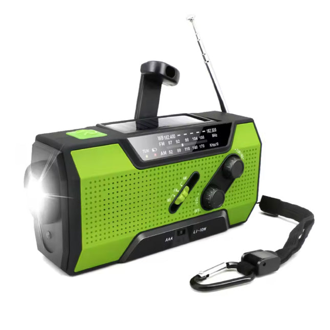 2000mAh Powerbank & Noodradio op Zonne-energie met Dynamo - Ingebouwde Zaklamp - Externe Noodaccu Batterij Oplader Charger - Groen