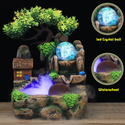 Sier Waterval Zen Garden Watermolen met Nebulizer - LED Kristallen Bal Bonsai Boom Feng Shui Fontein Decor Ornament