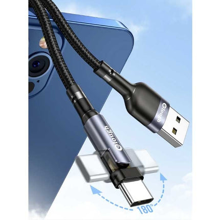USB-C Oplaadkabel 180° - 3 Meter - Gevlochten Nylon Oplader Data Kabel Grijs