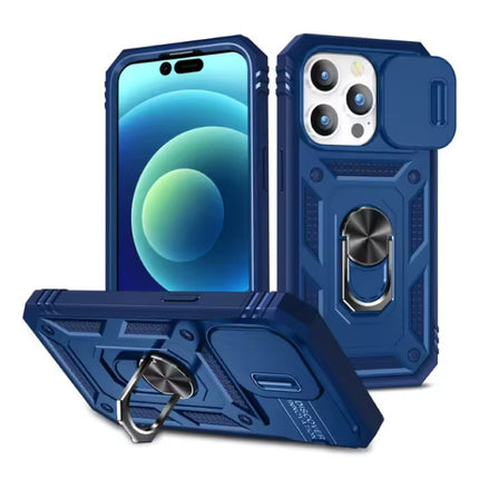 Armor Hoesje voor iPhone 8 Plus - met Kickstand en Camera Slide - Magneet Grip Cover - Blauw