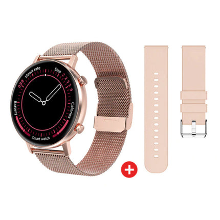 Smartwatch met Extra Bandje - Roestvrij Staal Mesh / Silicoon Fitness Sport Activity Tracker Horloge Android - Roze