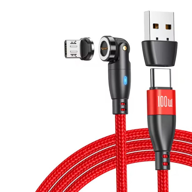 USB Type C naar Micro-USB Magnetische Oplaadkabel - 1,8 Meter - 100W USB-C Fast Charging Oplader Data Kabel - Rood