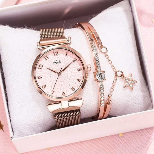 Luxe Horloge met Armband voor Dames - Kwarts Polshorloge Magnetisch Bandje Rose Gold