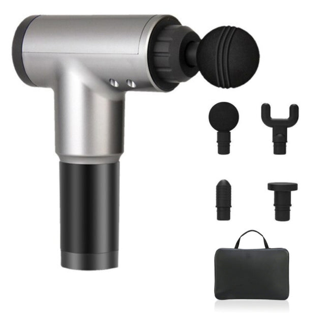 Professioneel Massage Apparaat Gun Inclusief Opbergtas - 4 Standen - 4 Koppen - Sport en Relax - Zilver