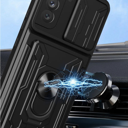 Samsung Galaxy A13 (5G) - Card Slot Hoesje met Kickstand en Camera Slide - Magnetische Pop Grip Cover Case Wit