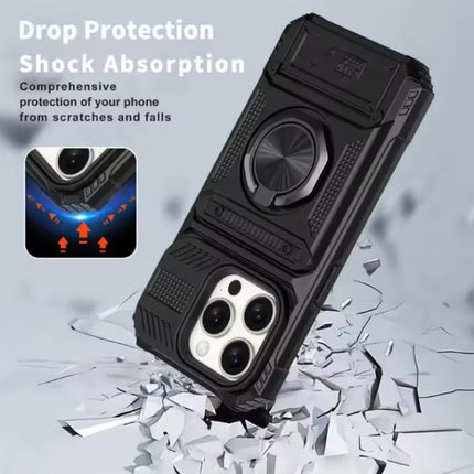 iPhone 11 Pro - Card Slot Hoesje met Kickstand - Grip Socket Magnetische Cover Case - Zwart