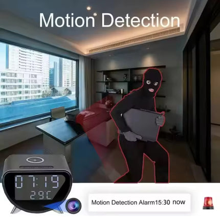 Camera Wekker - 4K WiFi Klok - Smart Home Security Night Vision Motion Detection - Zwart