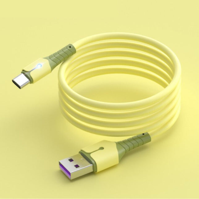 Vloeibare Siliconen Oplaadkabel voor USB-C - 5A Datakabel 1 Meter Oplader Kabel Geel