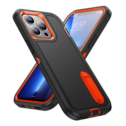 iPhone XS Max Armor Hoesje met Kickstand - Shockproof Cover Case Zwart Oranje