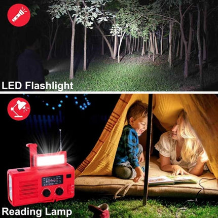 4000mAh Radio Powerbank op Zonne-energie met Dynamo - Ingebouwde Zaklamp - FM/AM Externe Noodaccu Batterij Oplader Charger Geel