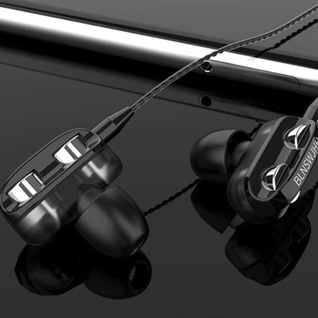 Dual Driver Oordopjes AUX 3.5mm - Oortjes Wired Earphones Oortelefoon Zwart