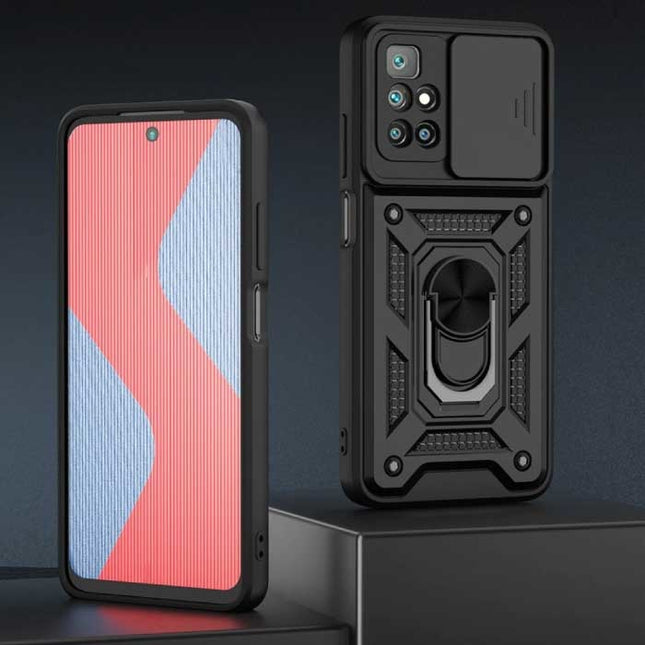 Xiaomi Poco M3 Pro - Armor Hoesje met Kickstand en Camera Bescherming - Pop Grip Cover Case Zwart