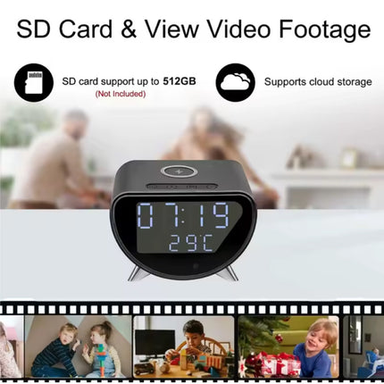 Camera Wekker - 4K WiFi Klok - Smart Home Security Night Vision Motion Detection - Zwart