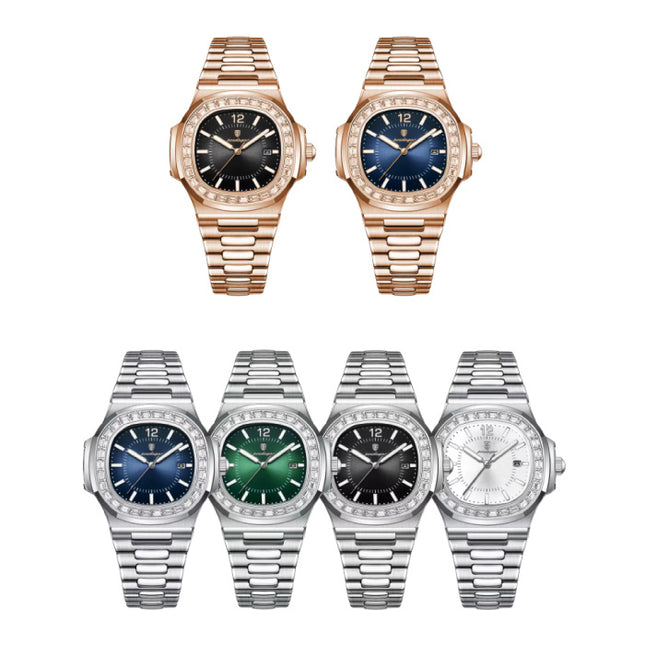 Luxe Vierkant Kwarts Horloge - 3 ATM Waterdicht Lichtgevend Herenhorloge Roestvrij Staal - Rose Gold Zwart