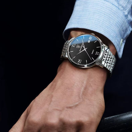 Luxe Sport Kwarts Horloge - 3 Bar Waterdicht Lichtgevend Herenhorloge Roestvrij Staal - Zilver Grijs