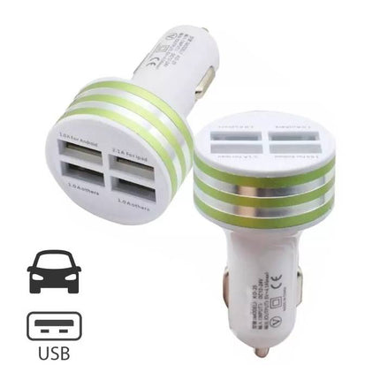 High-Speed Quad 4x USB Port Autolader/Carcharger 5V - 4.1A Groen