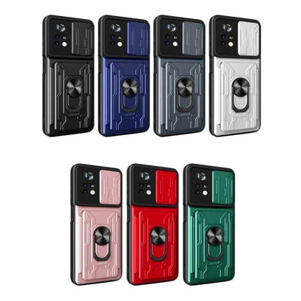 Xiaomi Redmi Note 13 (4G) - Card Slot Hoesje met Kickstand en Camera Slide - Pop Grip Cover - Groen