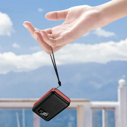 Mini Powerbank 10.000mAh - Dual 2x USB Poort - LED Display Externe Noodaccu Batterij Oplader - Zwart