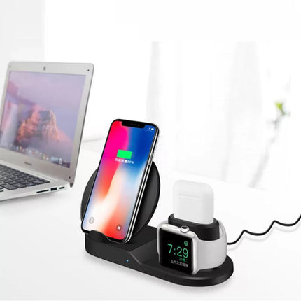 3 in 1 Draadloze Oplader voor Apple iPhone / iWatch / AirPods -  Oplaadstation Charging Dock 18W Wireless Pad Wit