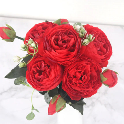 Kunst Boeket - Zijden Rozen Roos Bloemen Luxe Boeketten Decor Ornament Rood