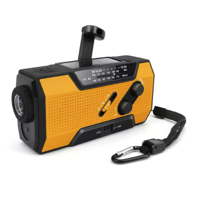 2000mAh Powerbank & Noodradio op Zonne-energie met Dynamo - Ingebouwde Zaklamp - Externe Noodaccu Batterij Oplader Charger - Oranje
