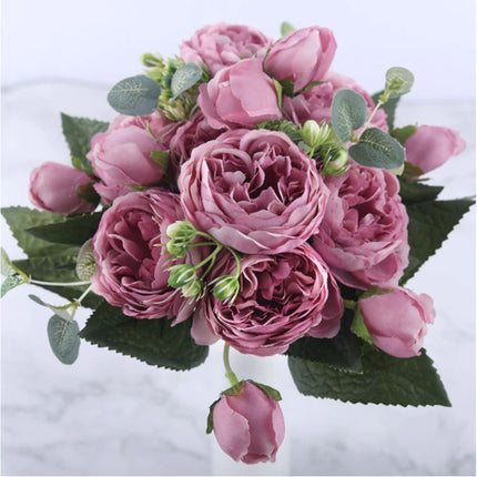 Kunst Boeket - Zijden Rozen Roos Bloemen Luxe Boeketten Decor Ornament Roze