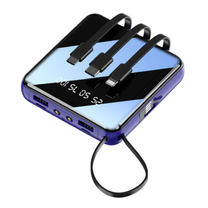 Universele 10.000mAh Mini Powerbank - 4 Types Oplaadkabel - 2x USB LED Display Noodaccu Batterij Oplader Charger Blauw