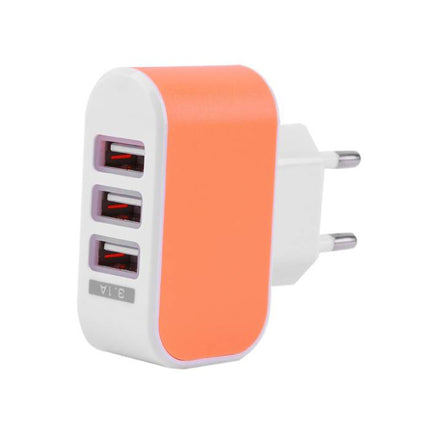 3-Pack  Triple (3x) USB Port iPhone/Android Muur Oplader Wallcharger AC Thuis Oranje