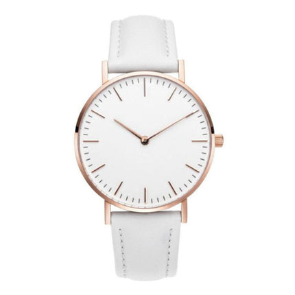 Minimalistisch Horloge voor Dames - Modieus Kwarts Uurwerk Leer Bandje Wit