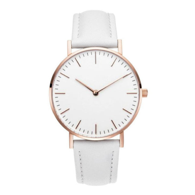 Minimalistisch Horloge voor Dames - Modieus Kwarts Uurwerk Leer Bandje Wit