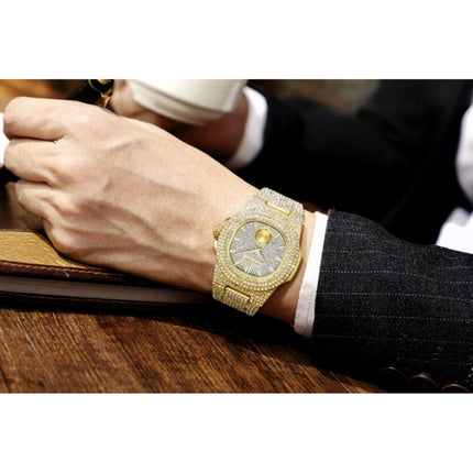 Full Diamond Luxe Horloge voor Heren - Roestvrij Staal Kwarts Uurwerk met Opbergdoosje Goud
