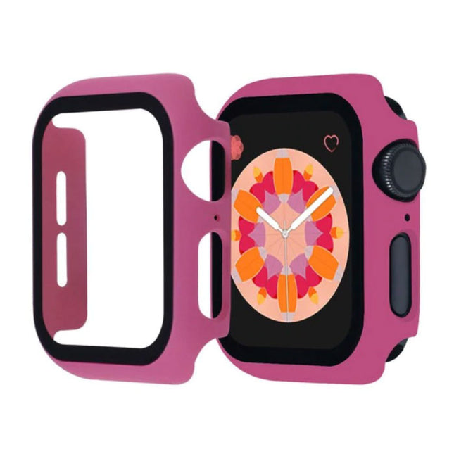 Full Cover voor iWatch Series 40mm - Hoesje en Screen Protector - Tempered Glass Hard Case TPU Donkerroze