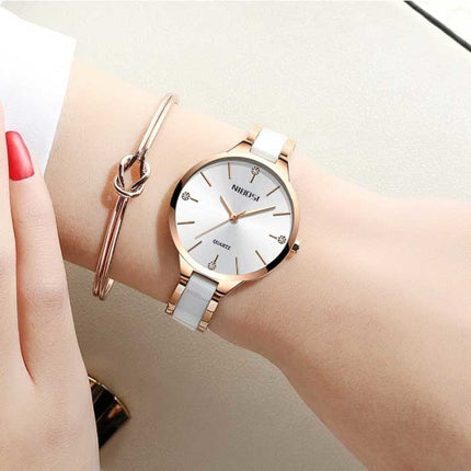 Luxe Horloge voor Dames - Keramische Armband Klok Kwarts Roestvrij Staal Polshorloge Zwart
