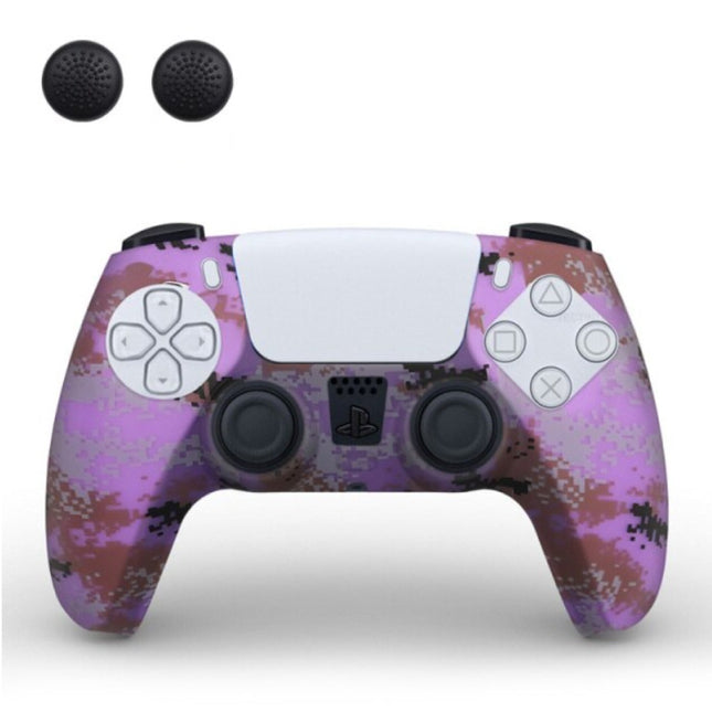 Antislip Hoes / Skin voor PlayStation 5 Controller met Joystick Caps - Rubber Grip Cover PS5 - Paars Camo