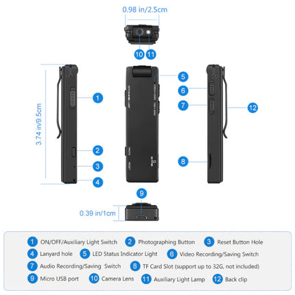 Mini Security Camera met Fill Light - 1080p HD Camcorder Motion Detector Alarm Zwart