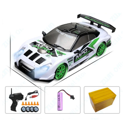 RC Auto met Afstandsbediening - GTR Model - Hoge Snelheid Drift met LED Licht op 1:24 Schaal - Wit