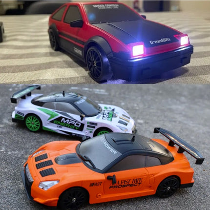 RC Auto met Afstandsbediening - GTR Model - Hoge Snelheid Drift met LED Licht op 1:24 Schaal - Grijs