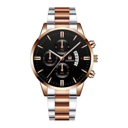 Luxe Zakelijk Horloge voor Heren - Kwarts Roestvrij Staal Bandje Datum Kalender met 3 Subdials Rose Gold Zilver Zwart