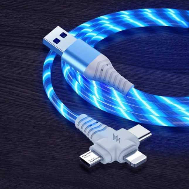 3 in 1 Lichtgevende Oplaadkabel - iPhone Lightning / USB-C / Micro-USB - 2 Meter Oplader Data Kabel Blauw