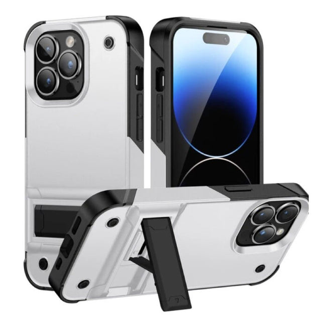 iPhone 16 Armor Hoesje met Kickstand - Shockproof Cover Case - Wit