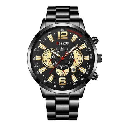 Roestvrij Staal Sport Horloge voor Heren - Kwarts Uurwerk Kalender Lichtgevende Klok Staal Zwart Rood