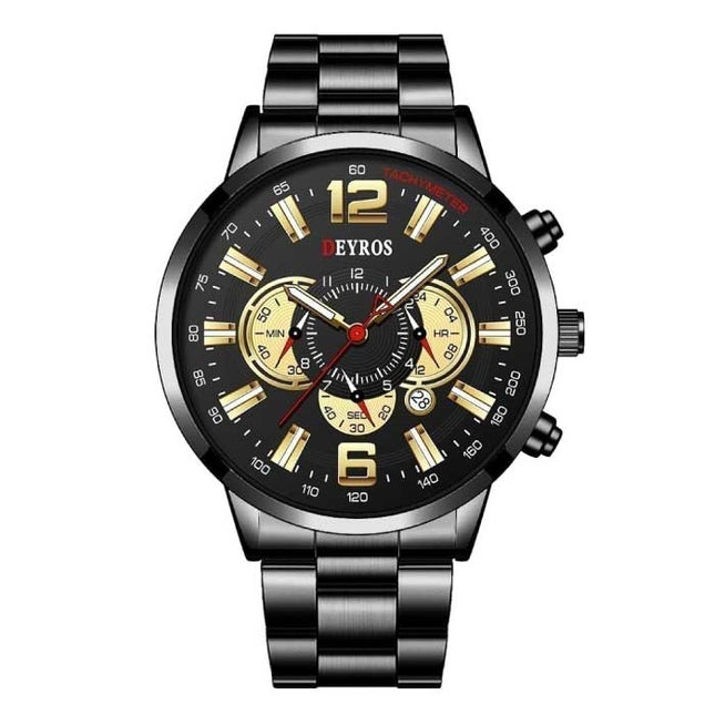 Roestvrij Staal Sport Horloge voor Heren - Kwarts Uurwerk Kalender Lichtgevende Klok Staal Zwart Rood