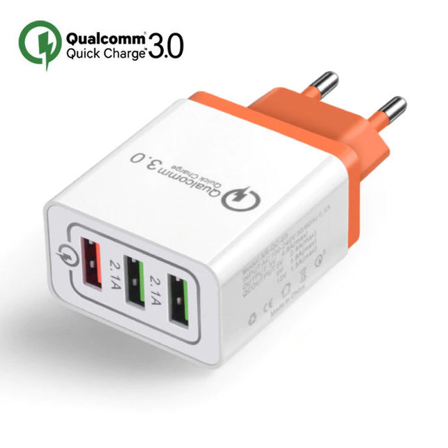 Qualcomm Quick Charge 3.0 Triple (3x) USB Port iPhone/Android Muur Oplader Wallcharger Oranje